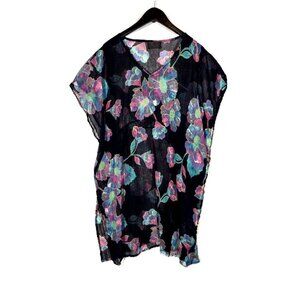 Vintage AZURA Sheer Gauze Hawaiian Floral Beach Coverup Size XL - FLAW